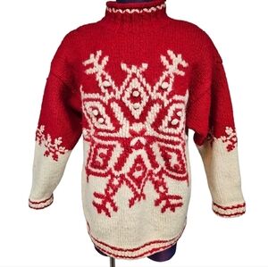 Vintage Express Tricot Nordic Colorblock Snowflake Wool Sweater Size Large Women